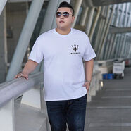 康創(chuàng  )暉夏季特大號男裝加肥加大碼短袖T恤寬松彈力潮胖子肥佬半袖男背心 白色小瑪莎 M 80-100斤
