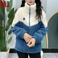 寐麗冬季保暖女外套棉衣羊羔絨外套女圈圈羊羔毛外套加絨加厚休閑棉服 藍色 2XL 建議115-130斤