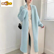 初徑2025新款很仙的仿水貂絨毛衣外套女中長(cháng)款寬松慵懶風(fēng)過(guò)膝針織開(kāi)衫 淡藍色 XL 110-120斤
