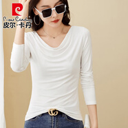 皮爾卡丹（pierre cardin）早秋莫代爾長(cháng)*袖t恤女打底衫韓版漂亮小衫顯瘦堆堆低領(lǐng)薄款上衣潮 167#長(cháng)袖白色 3XL