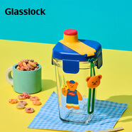 Glasslock&wigglewiggle聯(lián)名款卡通印花玻璃水杯家用手提新款杯子小熊380ml