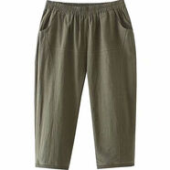 亞貝梵純棉薄款哈倫褲7分褲女褲200斤褲子女夏裝寬松休閑松緊腰 綠色 M 80-95斤