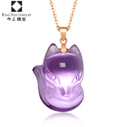 今上珠寶項鏈女18K金芙蓉石吊墜玫瑰金平安佛鎖骨鏈 18K金紫水晶狐貍吊墜