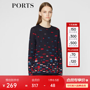 PORTS寶姿 秋冬新品女裝色塊拼接撞色毛針織衫LA9K508JKW001 丈青混色 S