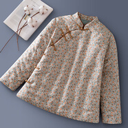 木吻手工純棉花中式盤(pán)扣棉襖棉衣服裝女士中國風(fēng)保暖加厚上衣秋冬季 灰藍色 XL（建議體重110-125斤）