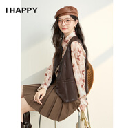 海貝港風(fēng)復(fù)古時髦無袖pu皮衣馬甲外套女小個子疊穿馬夾短外套上衣 深咖 M