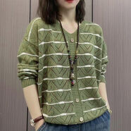 音藻打底衫女秋冬內(nèi)搭洋氣2024新款大碼v字領(lǐng)春天衣服百搭棉線針織衫 咸綠色 5XL 185-210斤