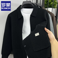 羅蒙（ROMON）開(kāi)衫男針織衫毛衣披肩外套菱形提花潮流修身秋季男裝休閑翻領(lǐng)上衣 黑色 4XL