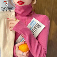啄木鳥(niǎo)堆堆高領(lǐng)毛衣女秋冬韓版羊·毛衫打底2024新款百搭洋氣寬松外穿針 樹(shù)莓色 M 95-105斤