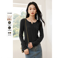 梵希蔓羊毛混紡T恤女2025年秋季新款純色簡(jiǎn)約百搭打底衫柔軟上衣 M8332 極致灰 M