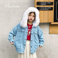 Radinka2024秋冬新款韓版女短外套寬松學(xué)生加絨加厚毛領(lǐng)寬松顯瘦牛仔棉服 牛仔棉衣【白色】 S