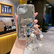 佩諾蘋果6/7/8Plus手機(jī)殼iPhone 6s/6保護(hù)套se2全包防摔硅膠磨砂卡通可愛男女款外殼復(fù)古豎紋保護(hù)殼 【FM】電鍍奶油-銀色+KT貓支架+手鏈 蘋果7P/8plus