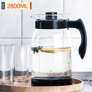 天喜（TIANXI）冷水壺大容量玻璃杯可過(guò)濾冷水壺耐熱茶具啤酒花茶家用涼水杯 【升級加厚】黑色2800ML