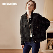 ROEYSHOUSE【粗花呢外套】羅衣小香風(fēng)西裝外套女2025春裝新款純色西服09365 黑色 M