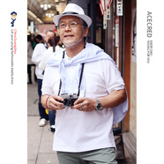 瑞質(zhì)（Acecred）中年爸爸夏裝純棉短袖t恤男中老年人夏季大碼寬松老人衣服 珠光白 2XL