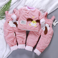 拉米奇騏秋冬嬰兒保暖衣服男女童棉衣0-1歲2嬰幼兒棉襖寶寶棉服三件套送禮 粉色小狗三件套  小碼（0-4個(gè)月）
