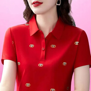 翻領(lǐng)polo衫短袖t恤女夏季新款洋氣時髦休閑修身顯瘦女士夏季上衣 092大紅 XL