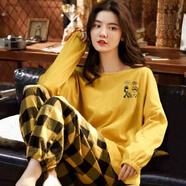 悠曼婭女生睡衣女秋天棉質(zhì)長(zhǎng)袖長(zhǎng)褲薄款學(xué)生外出套裝棉質(zhì)女孩可愛(ài)睡衣褲 黃色格子 長(zhǎng)袖長(zhǎng)褲 XL 建議115-130斤】