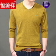 恒源祥高檔羊毛衫男薄款男士長(zhǎng)袖T恤V領(lǐng)春秋裝針織毛衣打底衫上衣 HYX1820黃色 165/M建議120斤以內(nèi)