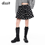 DZZIT地素春季休閑甜酷少女波點(diǎn)蝴蝶結裝飾半身裙短裙女 黑色 XS