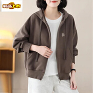 初徑洋氣休閑開(kāi)衫衛衣女2025春秋新款大碼時(shí)尚小個(gè)子短外套套裝 咖色 2XL 建議135-150斤