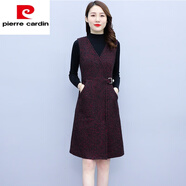皮爾卡丹（pierre cardin）毛呢V領(lǐng)背心收腰條紋馬甲連衣裙氣質(zhì)打底顯瘦大尺碼兩裝女秋冬202 酒紅裙+黑毛衣 M 105斤以內(nèi)