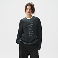 714street【折扣品】漸變字母印花寬松毛衣男2024秋冬季新款垂墜感針織衫女 深灰色 L