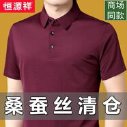 恒源祥短袖t恤男士桑蠶絲翻領(lǐng)中年爸爸裝夏季休閑半袖冰綢絲polo 酒紅 3XL 190/104A(建議185-200斤)