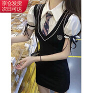 宙馨學(xué)院風(fēng)甜酷辣妹高級感御姐包臀泡泡袖連衣裙JK制服假兩件純欲風(fēng) 黑色 S