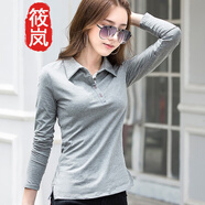 筱嵐 春秋polo領(lǐng)長(zhǎng)袖T恤女2025新款韓版修身顯瘦翻領(lǐng)polo衫設(shè)計(jì)感上衣 灰色 2XL -120-135斤