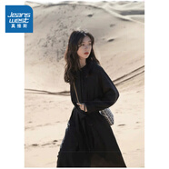 真維斯（Jeanswest）女裝秋季新款 女士時尚休閑氣質(zhì)長袖長款連衣裙LE 黑色8010 (不含腰帶） L 165/88A