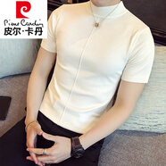 皮爾卡丹（pierre cardin）秋冬短袖毛衣男修身韓版休閑百搭半高領(lǐng)男士針織打底衫英倫風(fēng)半袖 白色 2XL 135-145斤
