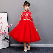 咪咕象（MIGUXIANG）女童漢服春秋季新款連衣裙仙女秋冬裙中國(guó)風(fēng)兒童長(zhǎng)袖公主旗袍裙子 紅色長(zhǎng)裙春秋款 150
