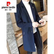 皮爾卡丹（pierre cardin）高檔風(fēng)衣男長款過膝修身呢子外套大衣冬季加厚潮流中長款毛呢外套 藏青色 M
