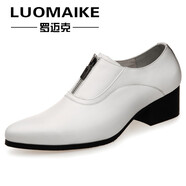 羅邁克（LUOMAIKE）尖頭皮鞋男士高跟鞋真皮韓版潮流拉鏈男鞋英倫潮鞋時尚增高鞋子男 白色 37
