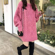 Radinka2024秋冬新款寬松針織衫慵懶麻花復古日系軟糯加厚套頭毛衣女QLXS 粉色 M 建議95-110斤