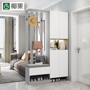 椰果 鞋柜玄關(guān)一體柜入戶(hù)進(jìn)門(mén)口家用大容量門(mén)廳衣帽置物架屏風(fēng)隔斷柜 淺灰配白掛衣架左邊 120厘米長(cháng)