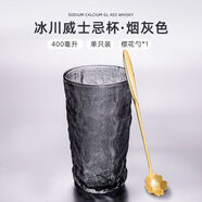 季芒（JIMANG）冰川杯玻璃杯男女水杯單層樹(shù)紋杯家用日式威士忌杯洋酒啤酒杯家用 高款400ml+櫻花勺【配勺更好用】 煙灰色冰川杯