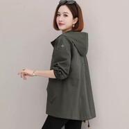 穆夏百合2026春秋季新款女裝休閑時(shí)尚工裝女士小個(gè)子連帽短外套女上衣風(fēng)衣 灰綠 L 120斤-135斤