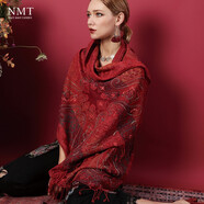 NMT尼泊爾復古民族風(fēng)羊毛圍巾女士披巾印度進(jìn)口手工刺繡釘珠尊貴紅色加厚保暖裝飾旅游拍照送禮長(cháng)款披肩 尊貴紅 自用裝