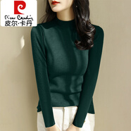 皮爾卡丹（pierre cardin）高級(jí)咖色半高領(lǐng)五分袖針織衫毛衣女春秋2025新款修身中袖打底上衣 墨綠色【長(zhǎng)袖】 L 【建議110-130斤】