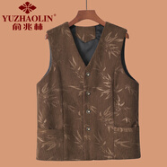 俞兆林（YUZHAOLIN）中老年春秋裝燈芯絨馬甲女奶奶外套小個子媽媽開衫馬夾老太太背心 咖啡色 2XL (參考90-110斤)