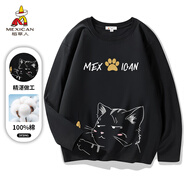 稻草人（MEXICAN）長(cháng)袖t恤男秋季體恤衫韓版寬松圓領(lǐng)打底上衣 黑色/白. M