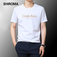 SHIROMA上衣夏季新款短袖t恤男士時尚圓領印花絲光棉體恤 白色【8128款款】 M
