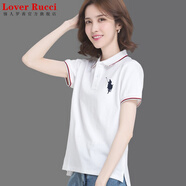 LOVER RUCCI法國(guó)純棉t恤女寬松2025新款有翻領(lǐng)短袖運(yùn)動(dòng)polo衫定制logo工作服 白色 L