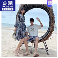 羅蒙（ROMON）三亞海邊蜜月度假旅游沙灘情侶夏裝一男一女套裝裙子短袖短褲衣服 2219# 男套裝【上衣+褲子】M