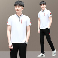 杰賓路運(yùn)動(dòng)套裝男士夏季短袖長(zhǎng)褲休閑套裝大碼寬松薄款透氣跑步服兩件套 1912款白色 L(建議體重110-125斤)