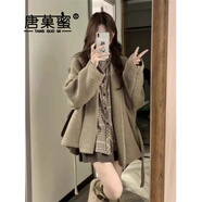唐菓蜜新款連衣裙女2025春秋女裝學(xué)生韓系學(xué)院風(fēng)小個(gè)子jk制服套裝裙子 開(kāi)衫毛衣+百褶短裙 S