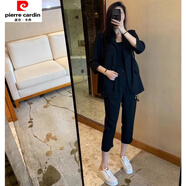 皮爾卡丹氣質(zhì)職業(yè)長袖小西裝女春秋新款大碼胖妹妹顯瘦感御姐兩件套裝 黑色版 XL 【建議120-140斤】