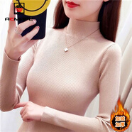 AEMAPE加絨加厚半高領(lǐng)毛衣打底衫長(cháng)袖2025春秋冬緊身針織衫女紅色本命年 MX-7201L_花卡 加絨 S _（85-105斤）